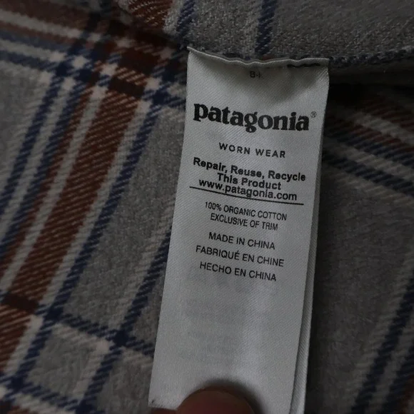 Patagonia Shirt Mens Medium Brown Plaid Long Sleeve Fjord Flannel Organic Cotton - Picture 4 of 12